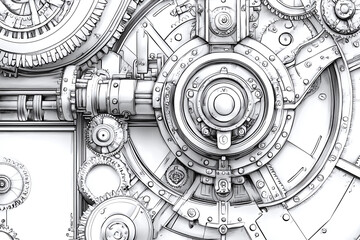 Naklejka premium Coloring page of victorian steam punk machinery patterns, vintage industrial design.