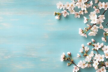 Elegant cherry blossoms arranged on a vibrant blue background for spring decor