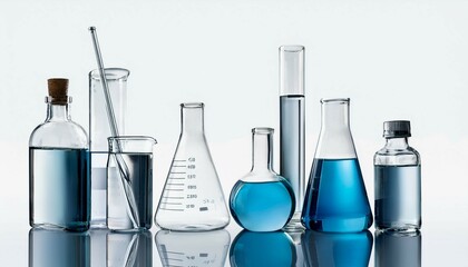 laboratory glassware with blue liquid