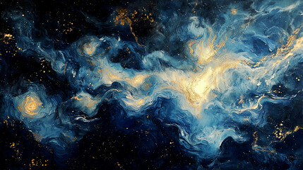 Obraz premium Cosmic nebula with swirling blues and hints of gold