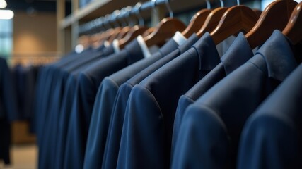 Fototapeta premium close up of Men suits in detail in a store, on hangers