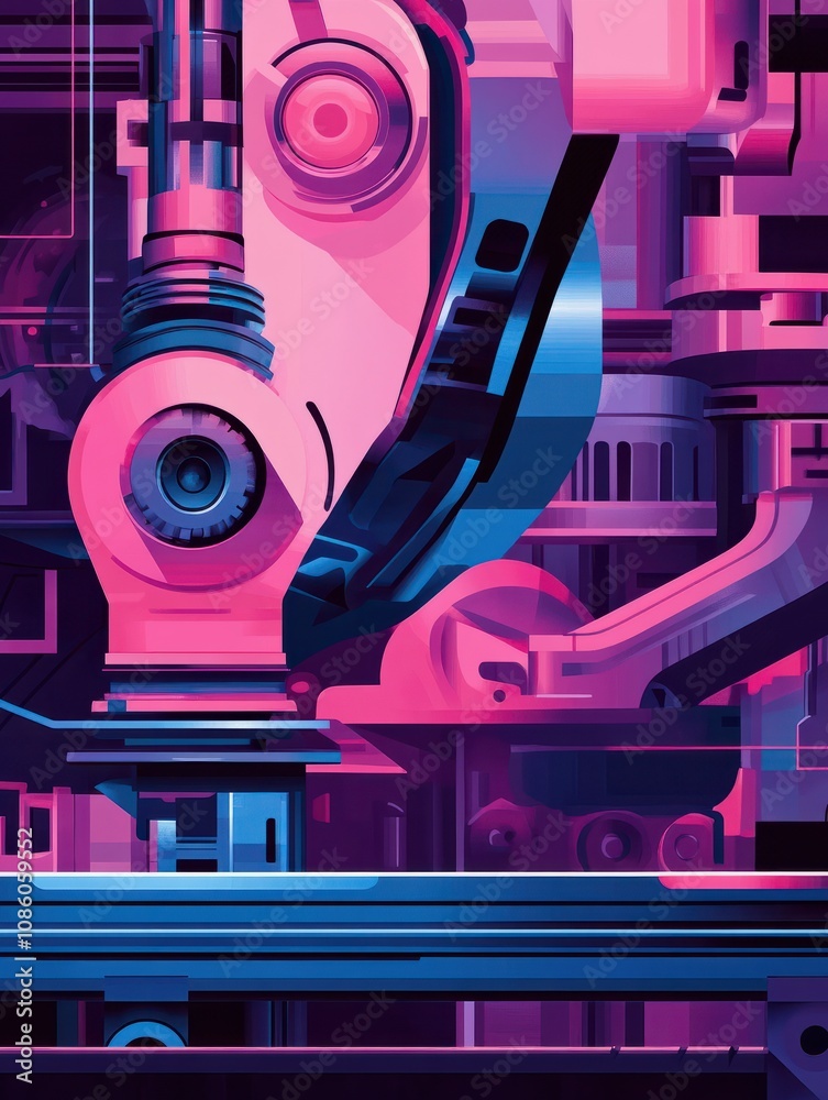 Poster automotive machine work abstract concept vector illustration set. robotics construction, collaborati