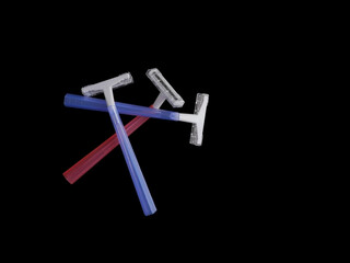 Razors for removing body hair isolated on black background with copy space