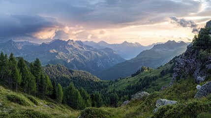 Obraz premium Alpine landscape panorama in the evening, Herzogstand mountain
