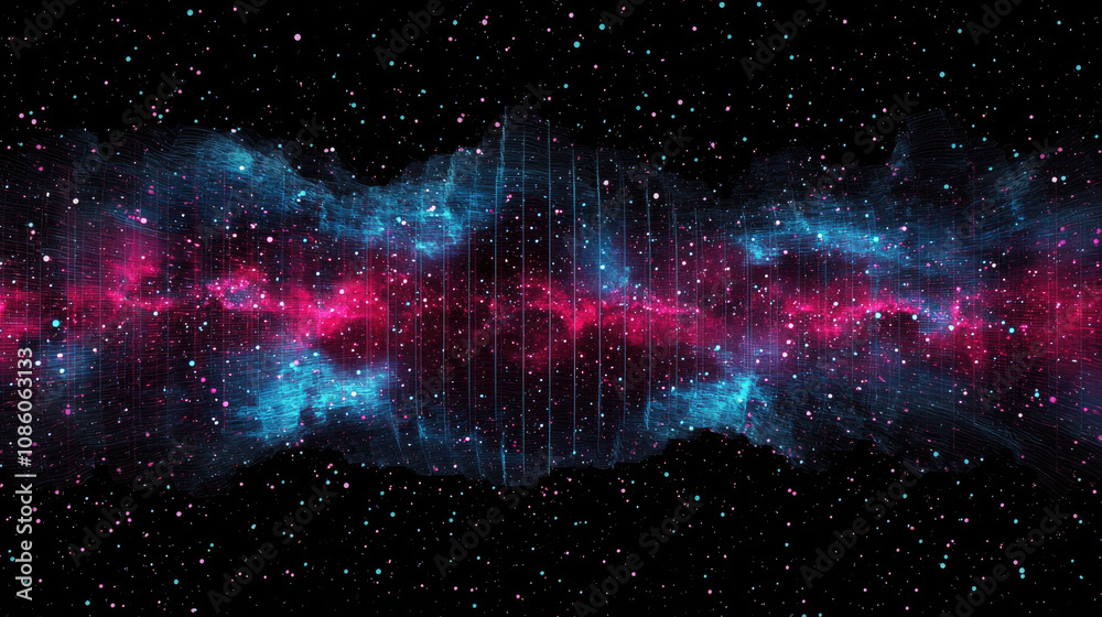 Wall mural digital data pattern, abstract network surface in cyber space, ai tech on dark background. concept o