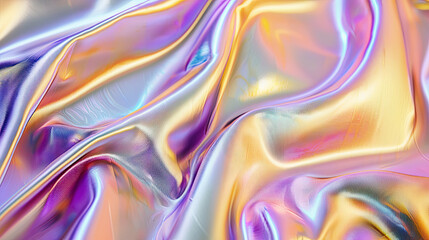 Obraz premium Iridescent silk-like waves, vibrant neon and metallic tones, fluid and smooth texture