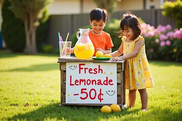 Southeast Asian Siblings Setting Up Lemonade Stand