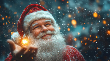Santa Claus in a december christmas eve smiling with a shooting star