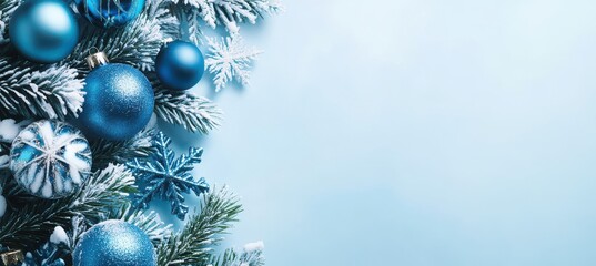 Blue Christmas Ornaments with Snowflakes and Text Space