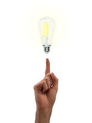 index finger raised upwards to indicate a lit light bulb