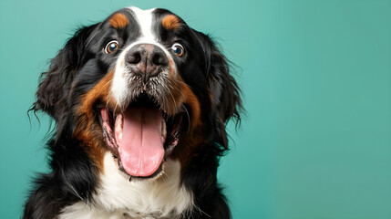 bernese mountain dog open mounth portrait 