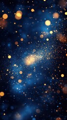 Naklejka premium Ocean blue background with golden bokeh lights