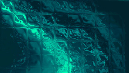 Glass decorative tiles, neon light, glass block, dark background.