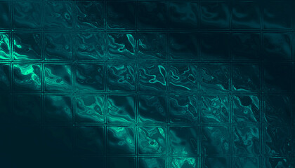 Glass decorative tiles, neon light, glass block, dark background.