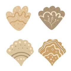 Shells elements set. Vector hand drawn flat illustration.
