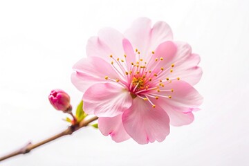 Cherry blossom pink sakura flower isolated on white background