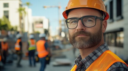 Confident Construction Worker Overseeing Project with Safety Gear