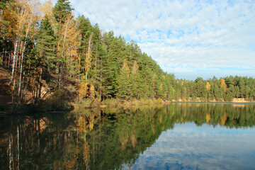 Nature scenery. Autumn forest lake. Autumn in forest lake. Autumnal landscape