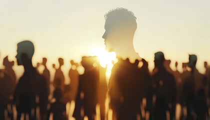 Fototapeta premium Silhouette of multinational people and modern society concept. Human resources. Digital transformation