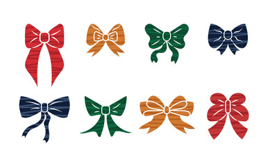 Set of Holiday Striped Decorative Bows, Ribbons. Hair Decorations, Party Supplies, Gift Wrapping, Gift Cards and Luxury Packaging