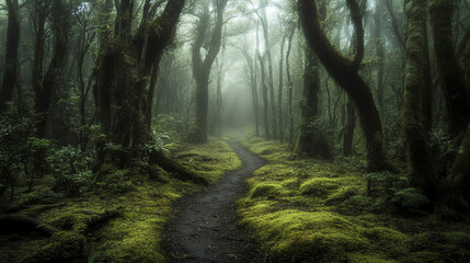 Forest Pathway with Sunlight Beams