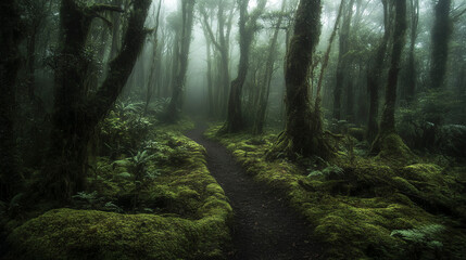 Obraz premium Forest Pathway with Sunlight Beams