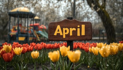April Showers Bring May Flowers Vibrant Tulips Bloom in Spring Rain, A Scenic Landscape