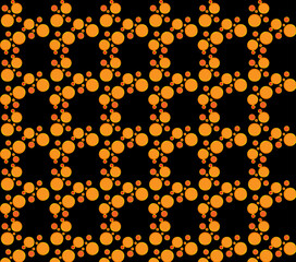 A vibrant and dynamic pattern featuring an array of overlapping circles in warm shades of orange and yellow. The circles create a mesmerizing hexagonal grid against a dark background, evoking a sense 