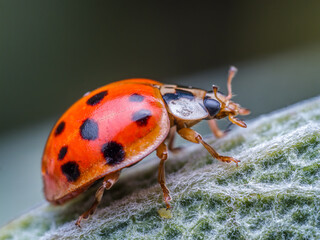 Close-Up of Ladybug on Fuzzy Plant Stem