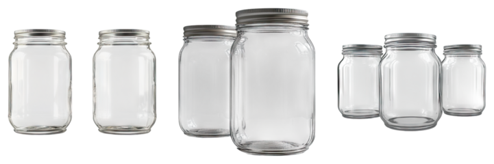 Canning jars isolated on transparent background, Set of