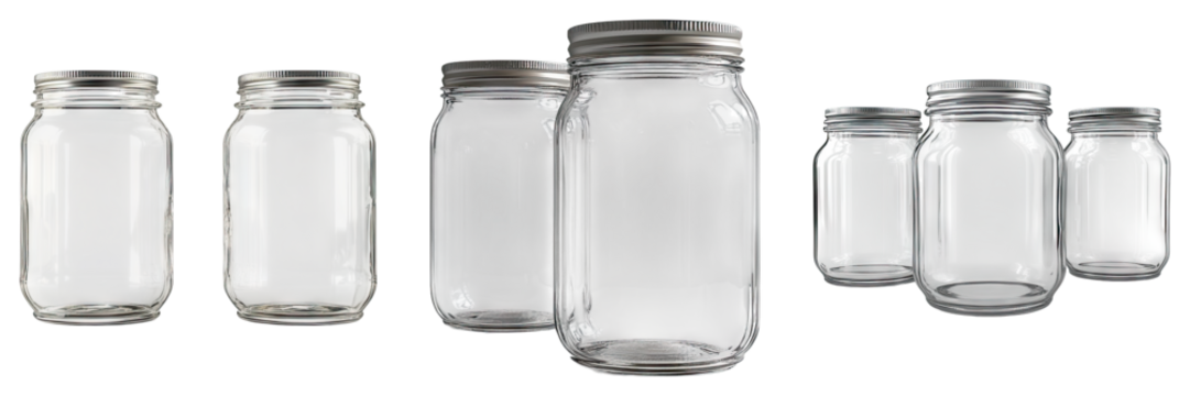 Canning jars isolated on transparent background, Set of