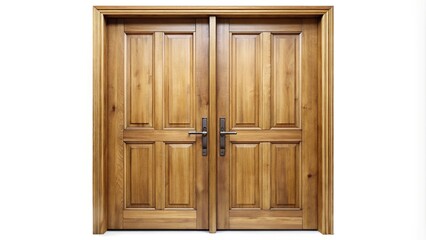 double wooden door isolated on white background High Angle