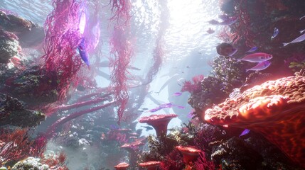 Enchanting Cambrian Underwater World: Vibrant Marine Life in Dreamlike Setting