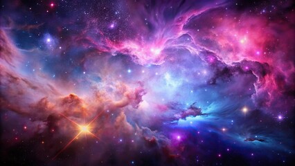 Obraz premium Beautiful nebula in a stunning galaxy background with shades of pink and purple, galaxy, starry night, space