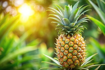 Fototapeta premium Close-up of a fresh pineapple on a tree