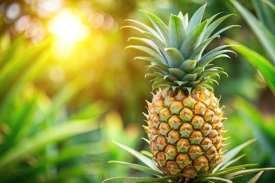 Close-up of a fresh pineapple on a tree