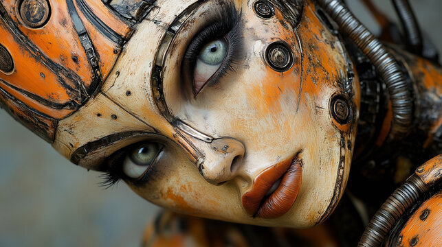 fabelkwesen, makeup, bodypainting, female, face, gesicht, frau, elfe, m&auml;rchenfigur, fugur, maske, statue, fisch, gesicht, bildhauerei, kopf, piter, bronze, kunst, alt, asien, l&ouml;we, auge, meer, schl&auml;fe