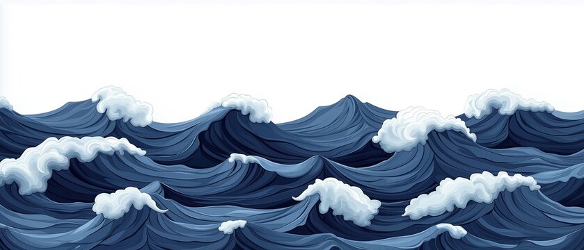 The image is a computer-generated drawing of a large ocean with waves crashing against the shore. Scene is calm and serene, as the waves are gentle and the water appears to be still