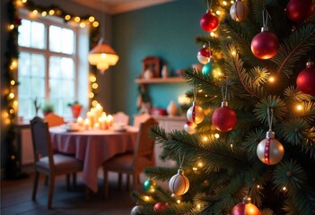 Christmas Tree With Baubles And Blurred Shiny Lights  international christmas day pic 