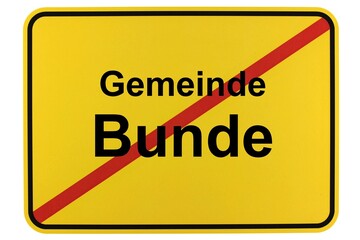 Illustration eines Ortsschildes der Gemeinde Bunde in Niedersachsen