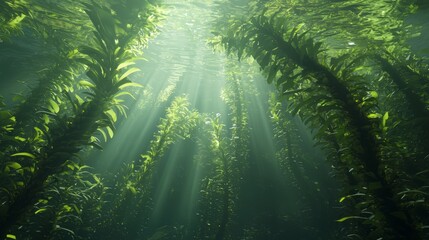 Obraz premium Vibrant Cambrian Underwater Forest - Ultra-Detailed 3D Render of Ancient Life Forms in Mystical Atmosphere