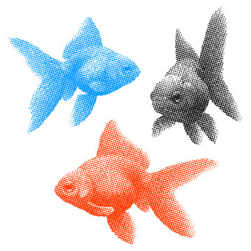 goldfish retro photocopy stipple effect style, halftone fish design illustration