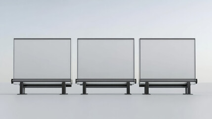Naklejka premium Three empty vertical billboards stand side by side on a white isolated layer 