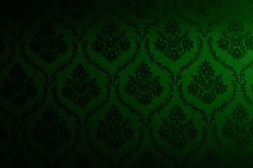 Closeup of green victorian vintage textured textile wall