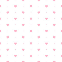 Cute heart seamless pattern. Repeating kid pattern. Love design for girls prints. Repeated wallpaper. Pastel hearts. Repeat child background. Soft pink color. Vector illustration
