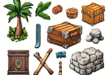 Cartoon Game Assets, Tropical Island Elements