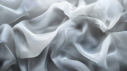 Obraz premium Delicate sheer fabric flowing elegantly in soft, translucent layers, creating an ethereal and calming atmosphere.