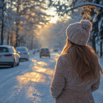 winter, frau, schnee, erk&auml;ltung, sch&ouml;nheit, chapeau, leute, ausserhalb, fell, gestalten, jahreszeit, spa&szlig;, l&auml;cheln, park, l&auml;chelnd, weihnachten, gesicht, person, fr&ouml;hlichkeit, natur, mantel, kind, kle