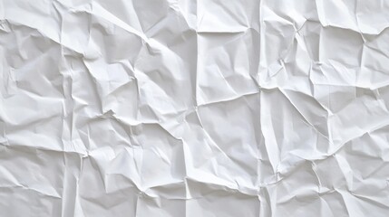 Obraz premium Crumpled white paper texture showcasing unique folds and shadows under soft lighting.