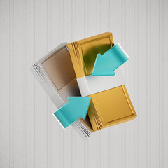 Concept of cashback and money back icons. Currency, money, coins, banknotes and a stack of coins, online payment on a light background. 3d render icon